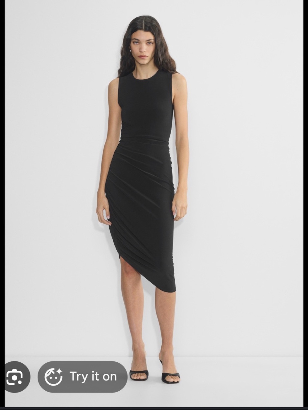Aritzia Black Sleeveless Ruched Asymmetric Midi Dress
